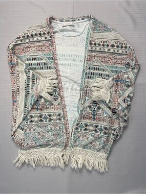 Buy 3, get 30% off! Pull & Bear Boho Aztec Geometric Fringe Light Jacket  - M